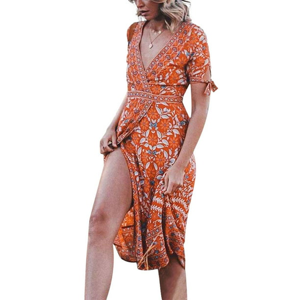 Gergeos Maxi Dress Women Fashion Summer O-Neck Floral Printed Short Sleeve Ankle-Length Dress